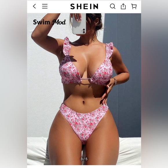 SHEIN bikini, pink with small flowers 🌸 bathing suit👙 size medium - Picture 1 of 5